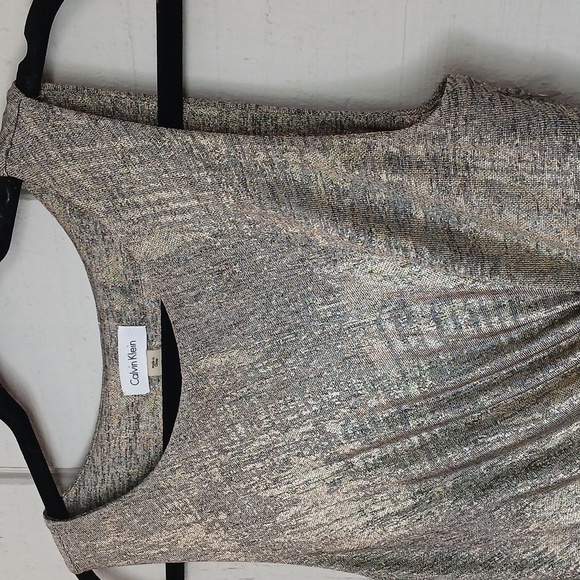 Calvin Klein Metallic Gold Silver Tone Sleeveless Cocktail Dress Size 6 Petite - Picture 3 of 9